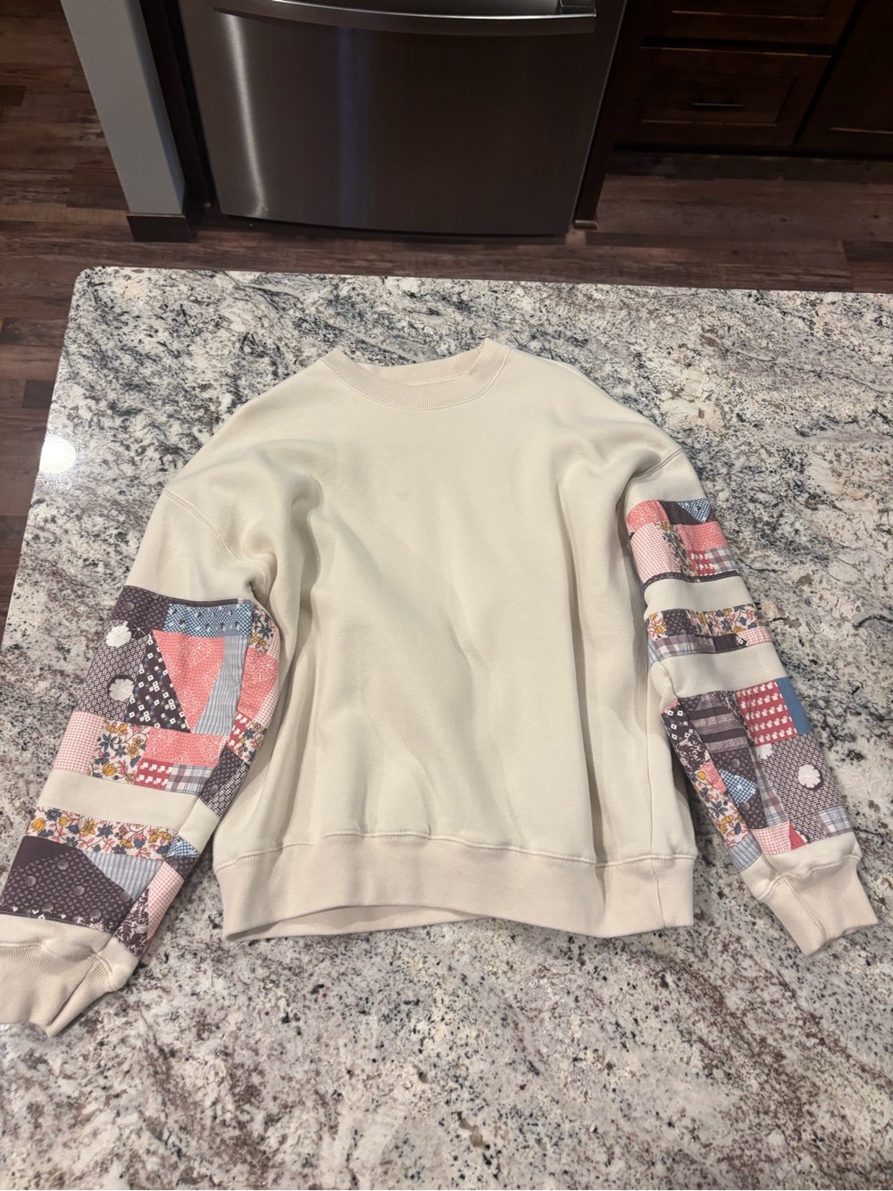 Abercrombie & Fitch Cream Crewneck Sweatshirt with Patchwork Sleeves